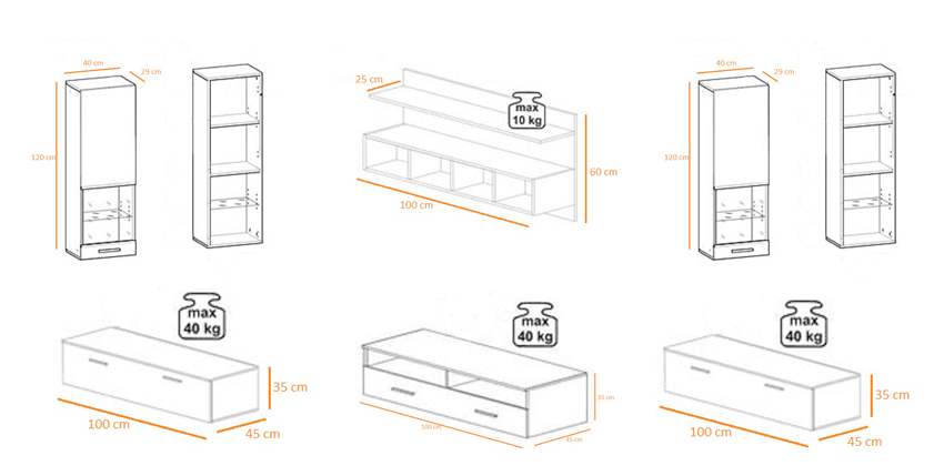 dimensions des meubles blanc tv